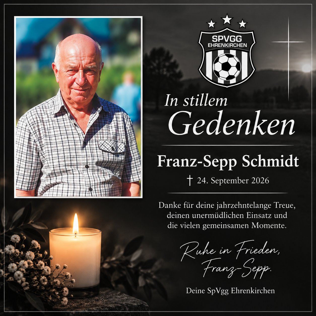 Traueranzeige der SPVGG Ehrenkirchen für Franz-Sepp Schmidt, verstorben am 24. September 2026